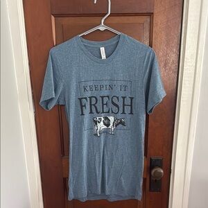 “Keepin’ it fresh” Dairy Cow Blue Graphic T-Shirt